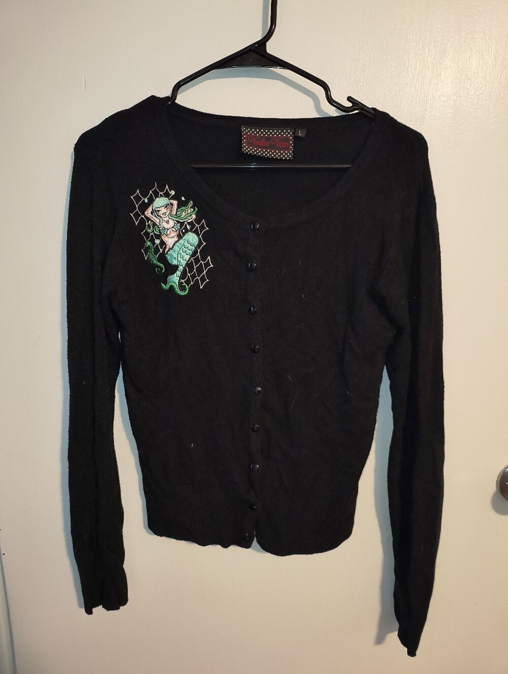 Black Voodoo Vixen Mermaid Retro Embroidered Cardigan - Picture 2 of 3